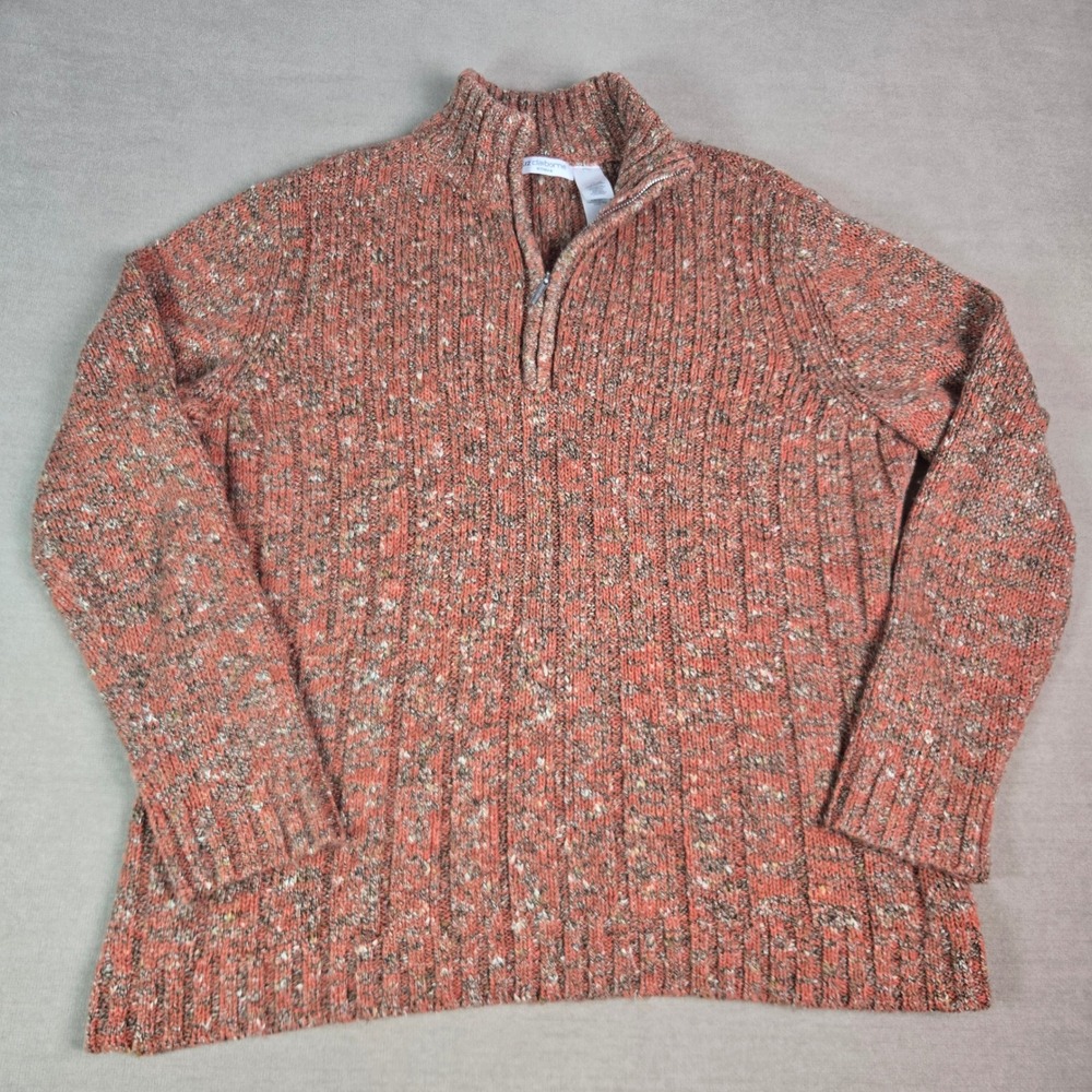 Liz Claiborne Woman 2X Orange Multi Speckled Ribbed Mock Neck 1/4 Zip Sweater